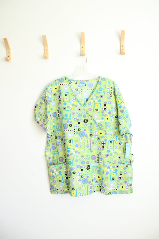 NEW Scrub Advantage Lime Green Floral Scrub Top | 2X