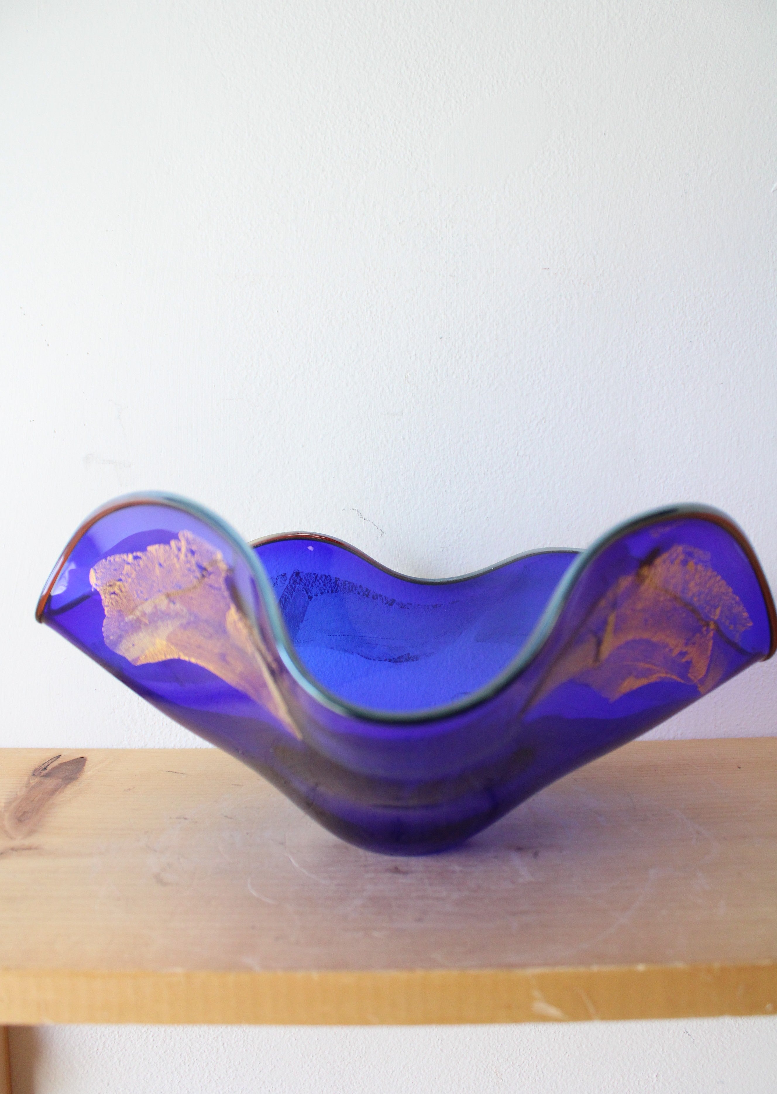 Vintage Cobalt Blue Ruffled Glass Bowl