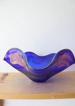 Vintage Cobalt Blue Ruffled Glass Bowl