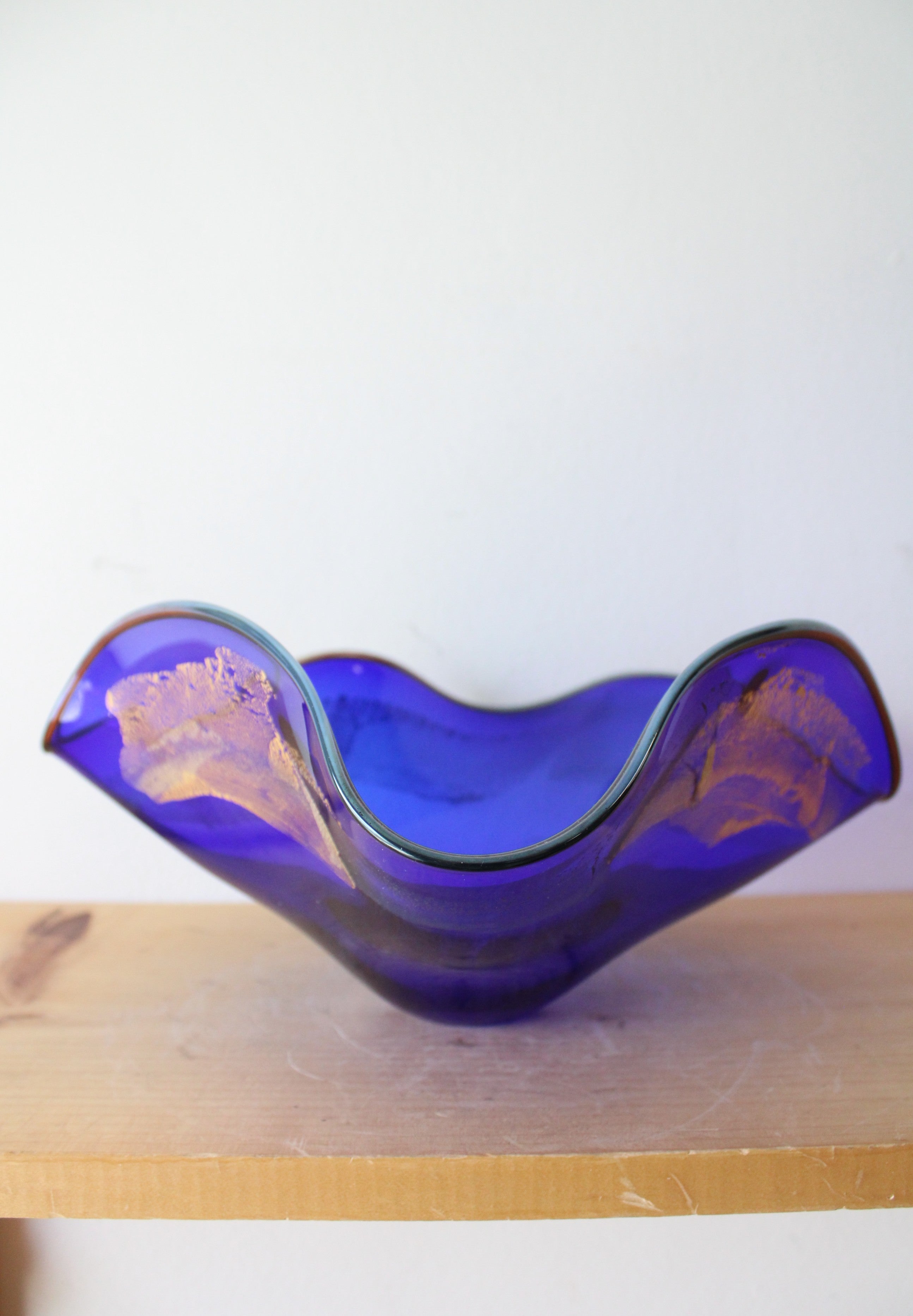 Vintage Cobalt Blue Ruffled Glass Bowl
