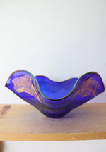 Vintage Cobalt Blue Ruffled Glass Bowl