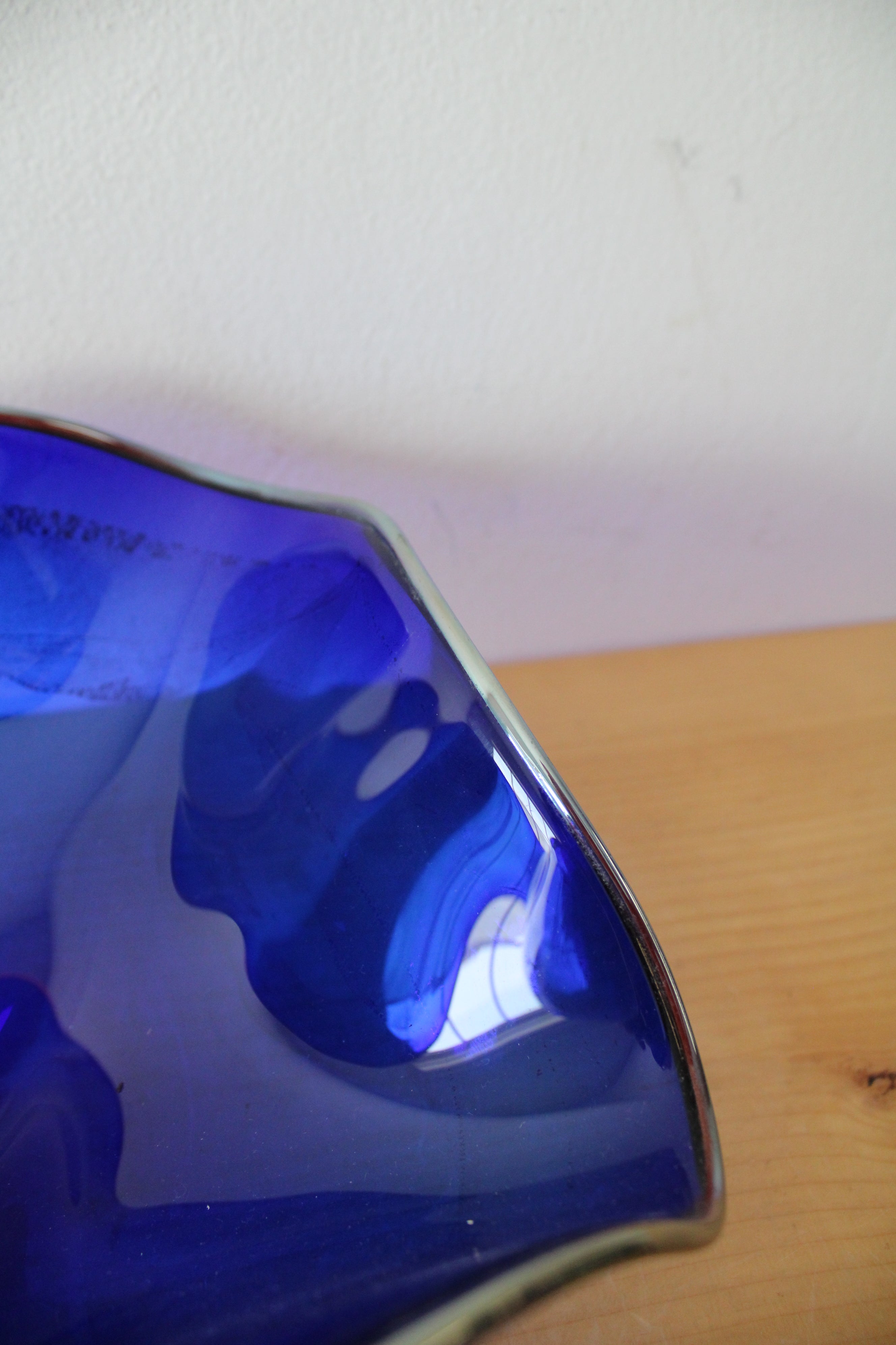 Vintage Cobalt Blue Ruffled Glass Bowl