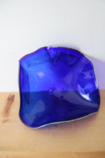Vintage Cobalt Blue Ruffled Glass Bowl