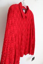 NEW Sag Harbor Red Lace Button Down Top | L