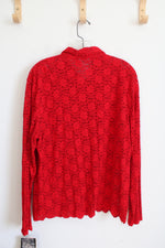NEW Sag Harbor Red Lace Button Down Top | L