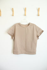 Beige 2-piece Quilted Fabric Lounge Short Sleeve Top and Pants | S