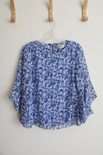 Kasper Blue Floral Bell Sleeve Blouse | S