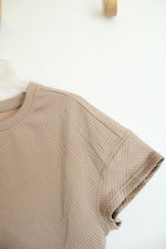 Beige 2-piece Quilted Fabric Lounge Short Sleeve Top and Pants | S