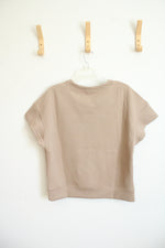 Beige 2-piece Quilted Fabric Lounge Short Sleeve Top and Pants | S