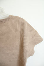 Beige 2-piece Quilted Fabric Lounge Short Sleeve Top and Pants | S