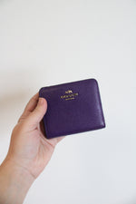 Coach Small Bifold Purple Leather Snap Wallet