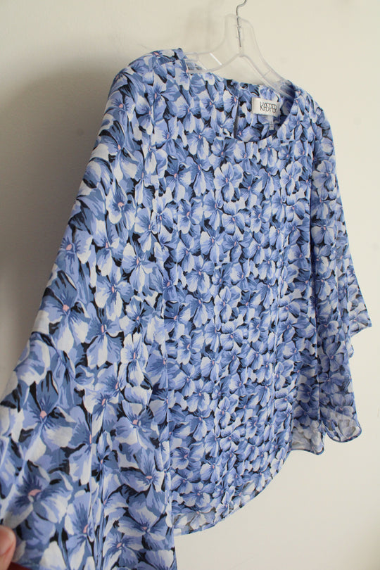 Kasper Blue Floral Bell Sleeve Blouse | S