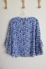 Kasper Blue Floral Bell Sleeve Blouse | S