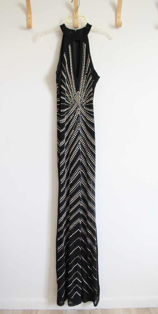 Windsor Black Studded Halter Neck Fitted Maxi Dress | M