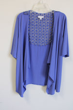 Susan Graver Blue Knit Back Cardigan | L