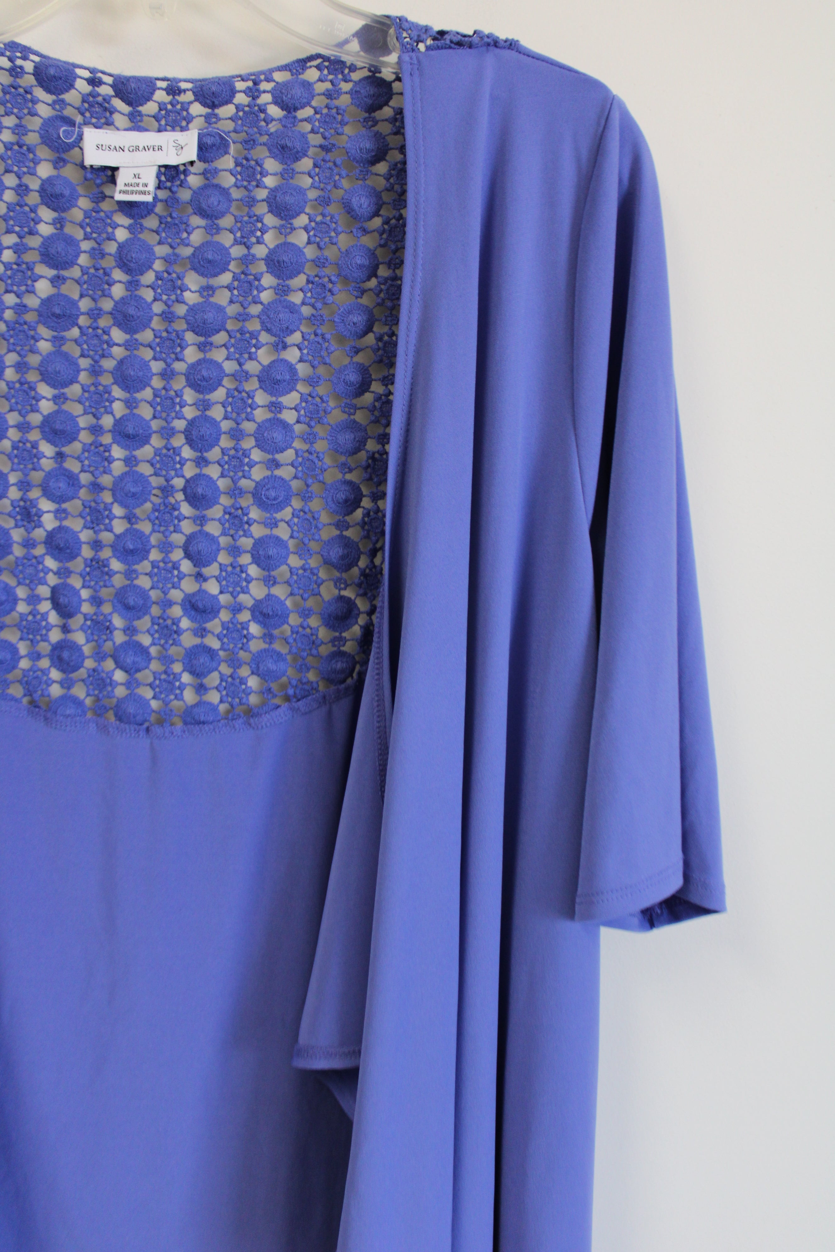 Susan Graver Blue Knit Back Cardigan | L