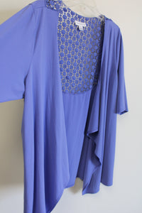 Susan Graver Blue Knit Back Cardigan | L