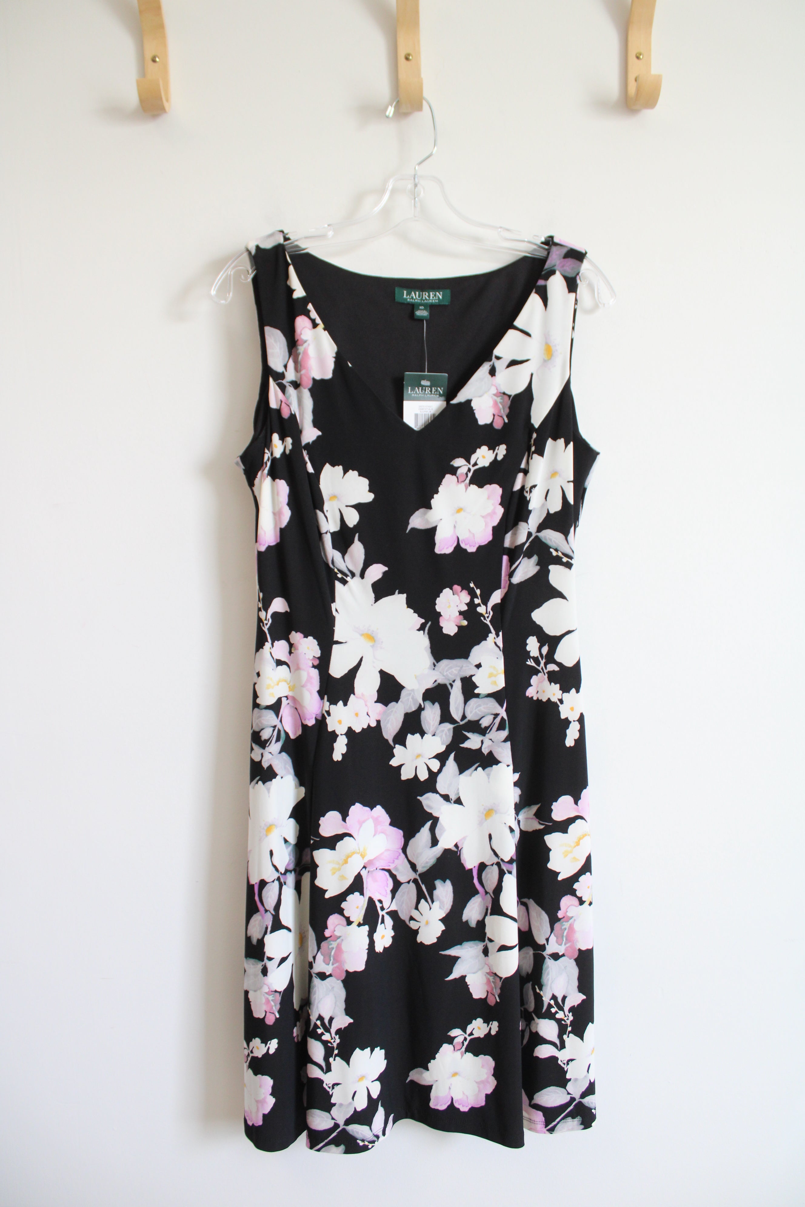 NEW Ralph Lauren Black White & Purple Floral Dress