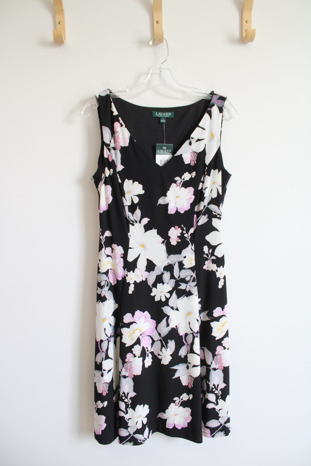 NEW Ralph Lauren Black White & Purple Floral Dress | 10