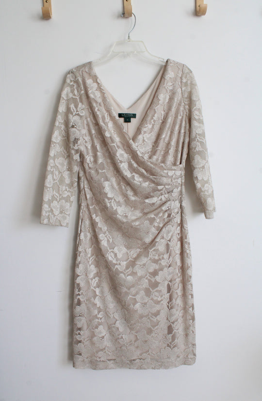 Ralph Lauren Champagne Lace 3/4 Sleeve Dress | 12