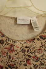 NEW Liz Claiborne Tan Green and Red Cotton Printed LS Top | L