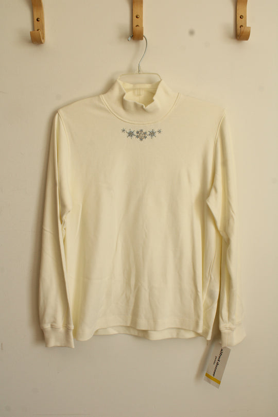 NEW Alfred Dunner Winter White Turtleneck with Rhinestone Snowflakes | M-P
