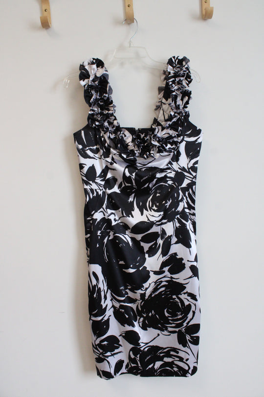 White House Black Market Black & White Floral Satin Dress | 10