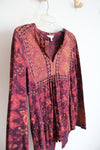 Lucky Brand Burgundy Patterned Long Sleeved Top | S Petite