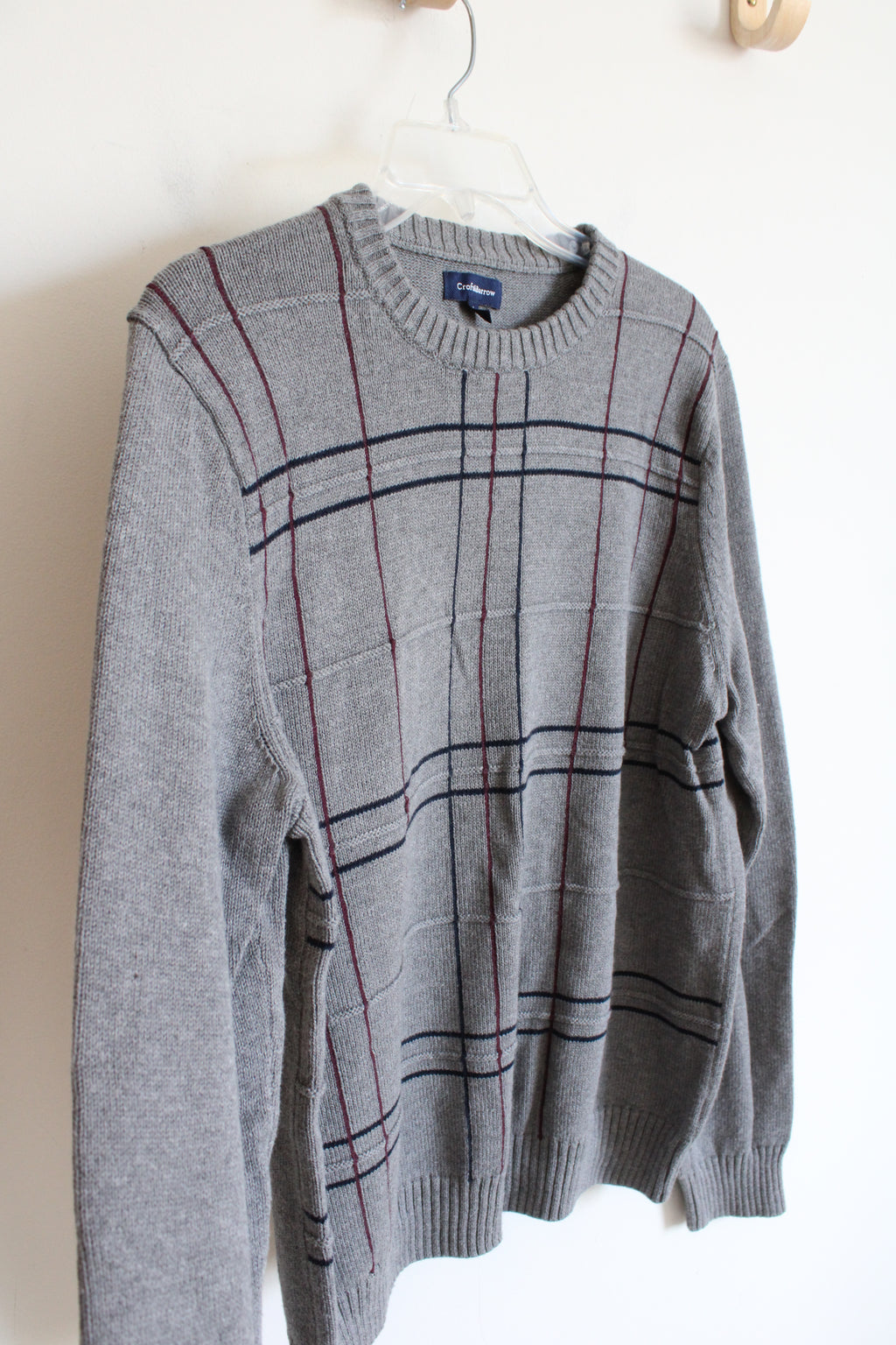 Croft & Barrow Gray Red & Blue Plaid Sweater | L