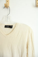 Carlucci Cashmere Cream V-Neck Sweater | M