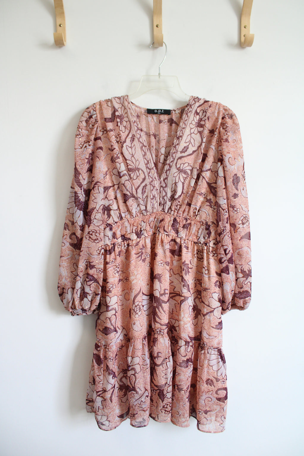 OPT Pink & Purple Shimmer Floral Long Sleeved Dress | M