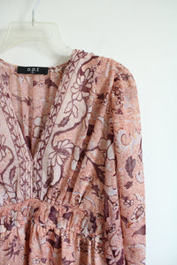 OPT Pink & Purple Shimmer Floral Long Sleeved Dress | M
