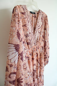 OPT Pink & Purple Shimmer Floral Long Sleeved Dress | M