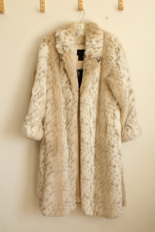 NEW Dennis Basso Floor Length Cheetah Print Faux Fur Jacket | M