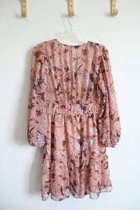 OPT Pink & Purple Shimmer Floral Long Sleeved Dress | M