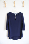 NY Collection Navy Chain Link Neckline 3/4 Sleeve Top | L