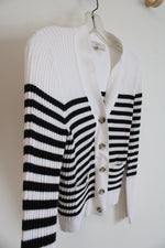 LOFT White & Black Striped Button Down Ribbed Cardigan | XS