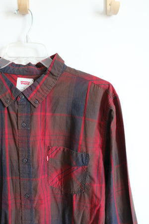 Levi's Red & Brown Plaid Button Down Shirt | XXL