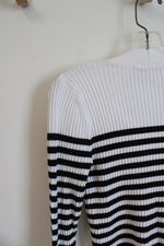 LOFT White & Black Striped Button Down Ribbed Cardigan | XS