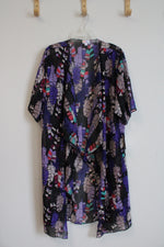 NEW LuLaRoe Shirley Black Colorful Feather Sheer Cardigan | M