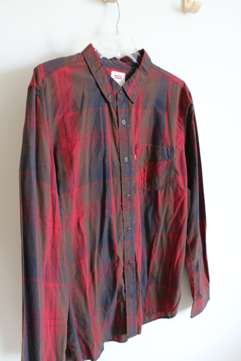 Levi's Red & Brown Plaid Button Down Shirt | XXL