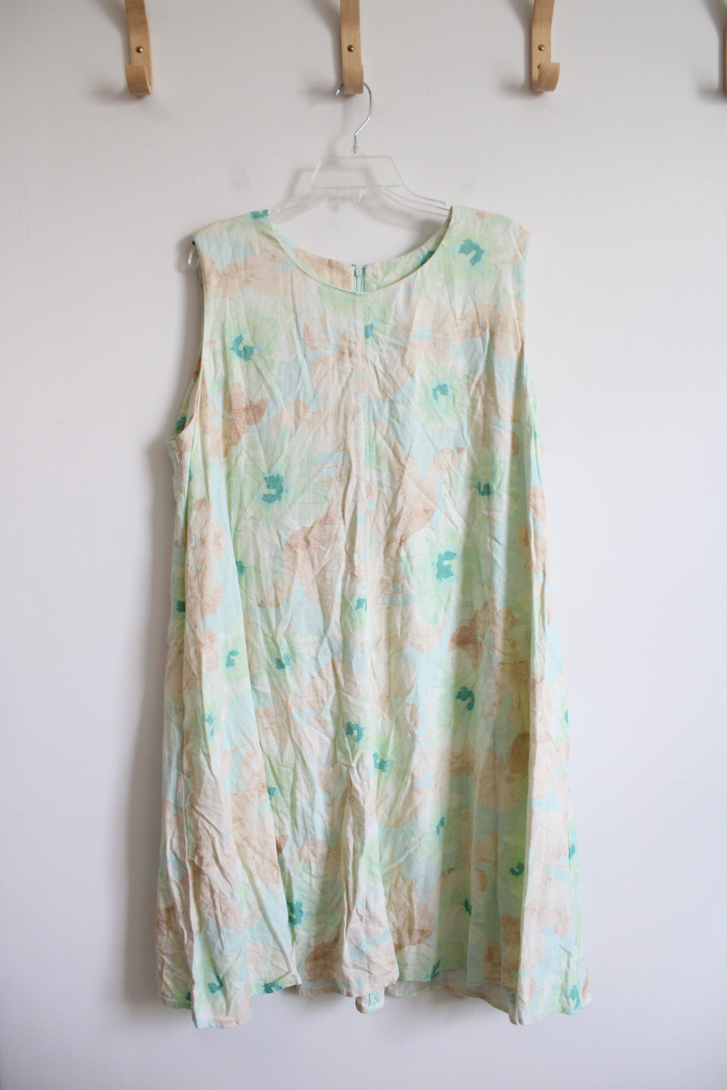 Ruby Rd. Green Blue Tan Floral Linen Blend Dress | 2X