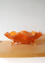Floral Marigold Ruffled Edge Footed Carnival Glass Bowl