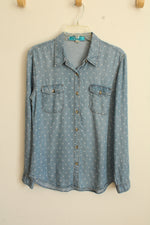 Buttons Denim LS Shirt with White Print Throughout | S