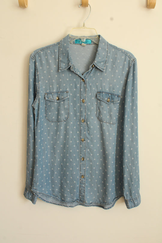 Buttons Denim LS Shirt with White Print Throughout | S