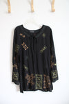 Como No? By Biz Green & Brown Embroidered Black Loose Top | L