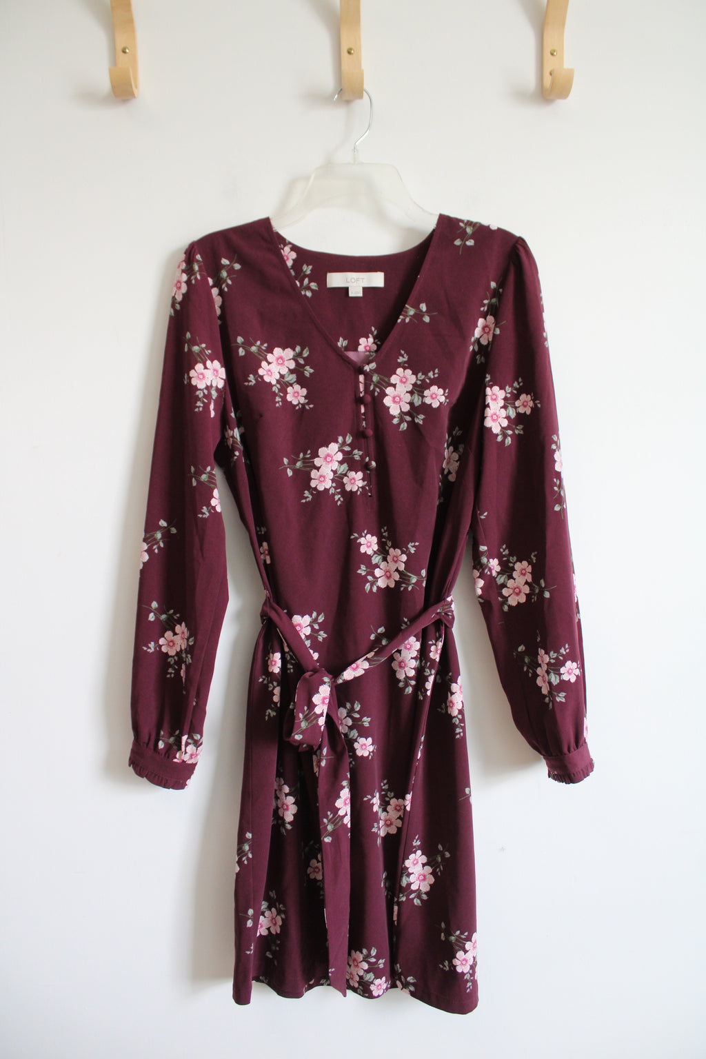 LOFT Maroon & Pink Floral Long Sleeved Dress | 8