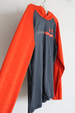 Under Armour HeatGear Gray Orange Hoodie Shirt | Youth L (14/16)
