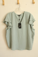 NEW Adrianna Papell Seafoam Green Ruffle SS Top | XL