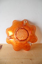 Floral Marigold Ruffled Edge Footed Carnival Glass Bowl